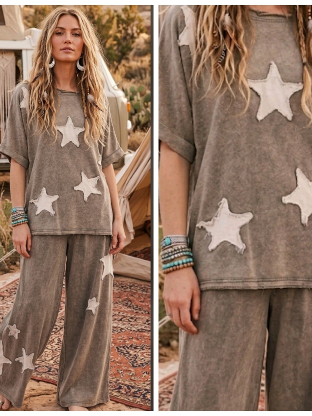 Relaxed Star Appliqué Two-Piece Tencel Set